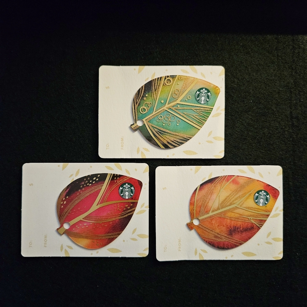 Starbucks Card Set Of 3 - Fall Leaves 2015 - Traditional Plastic